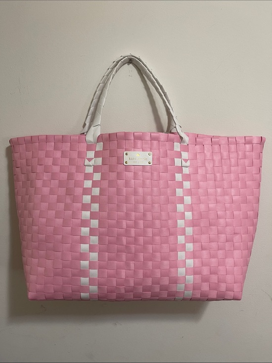 kate spade Handbags - New Kate Spade Limited Edition XL Pink/White Woven Weekender/Beach Tote